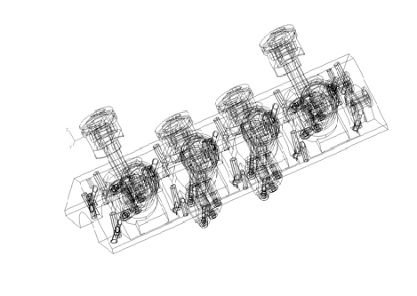 V8-Kolben-Drahtmodell