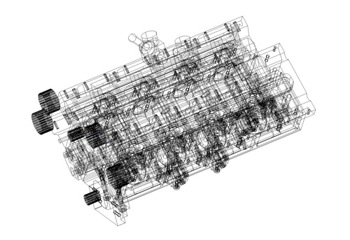 V8-Riementrieb-Drahtmodell